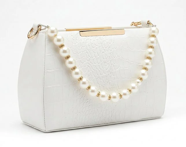 The Pearl Croco Handbag - White