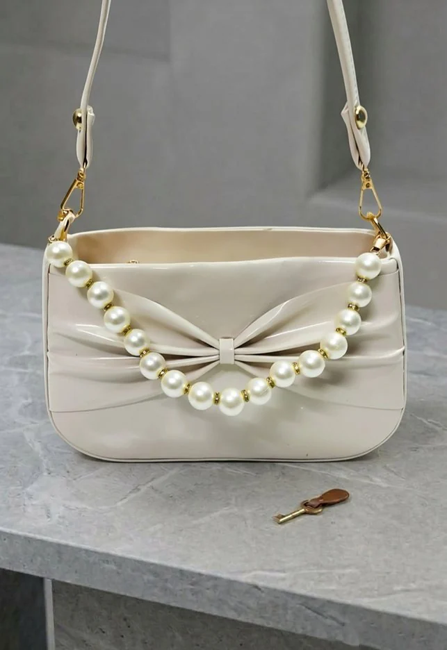 The Patent Bow Bag - Cream