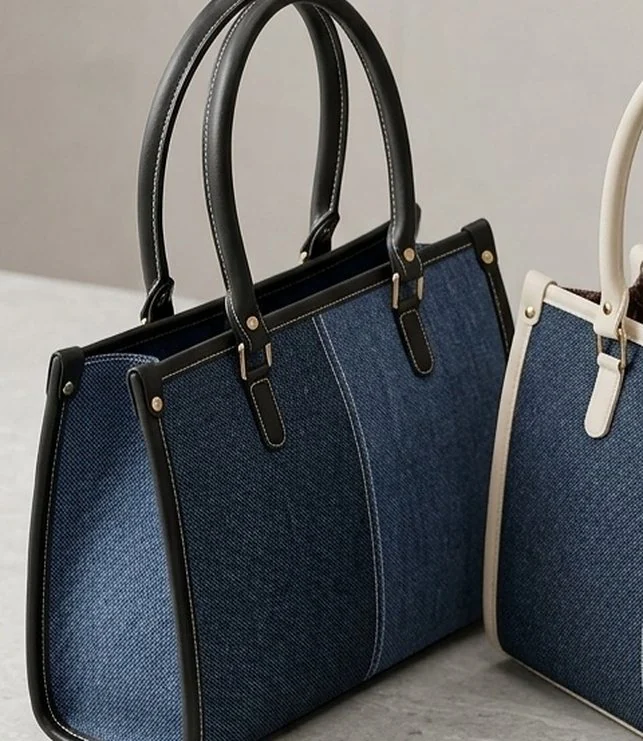 The Denim Tote - Black handle
