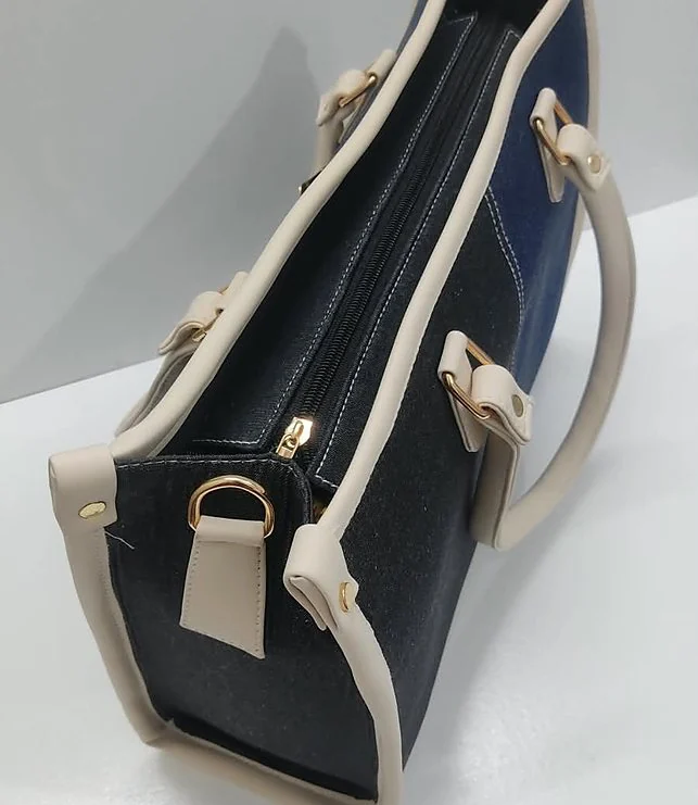 The Denim Tote - Side view & zip top