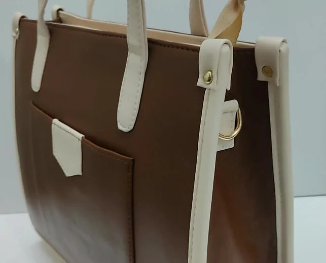 The Cream & Tan Tote - Tan, side & sling ring