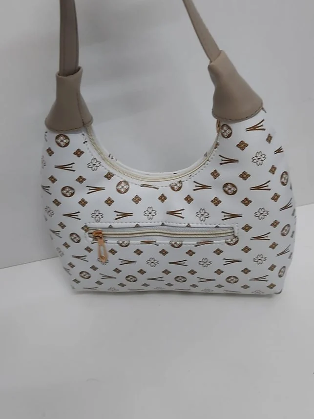 The Monogram Shoulder Bag - White, back zip pocket