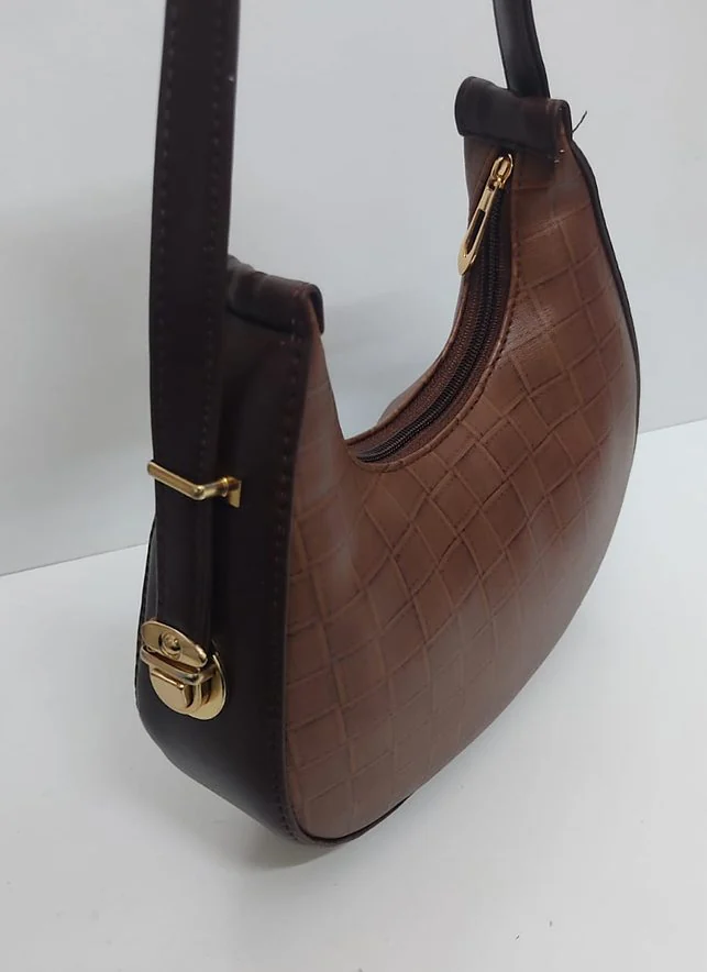 The Checked Moon Bag - Brown