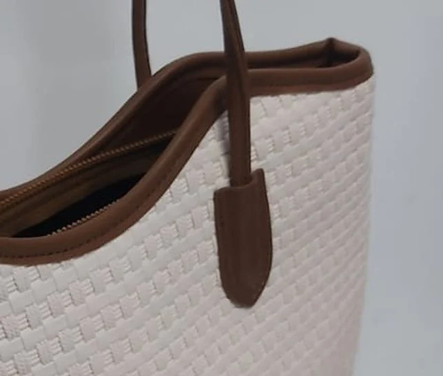 The Woven Charm Tote - Brown handle & tab